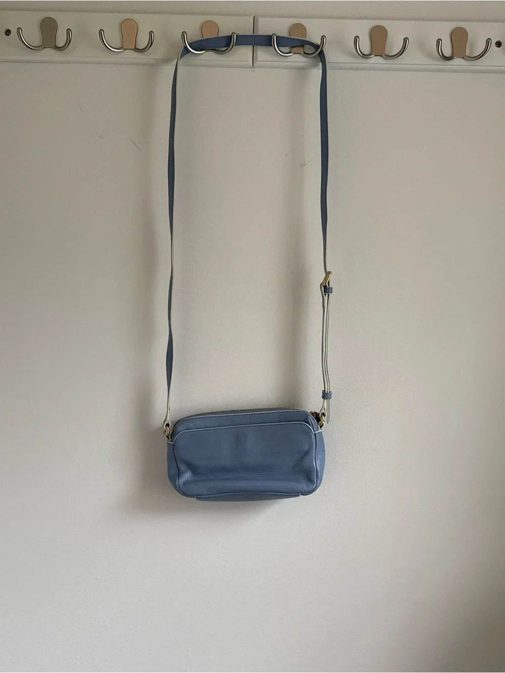 Vintage Light Blue Leather Camera Style Crossbody Bag